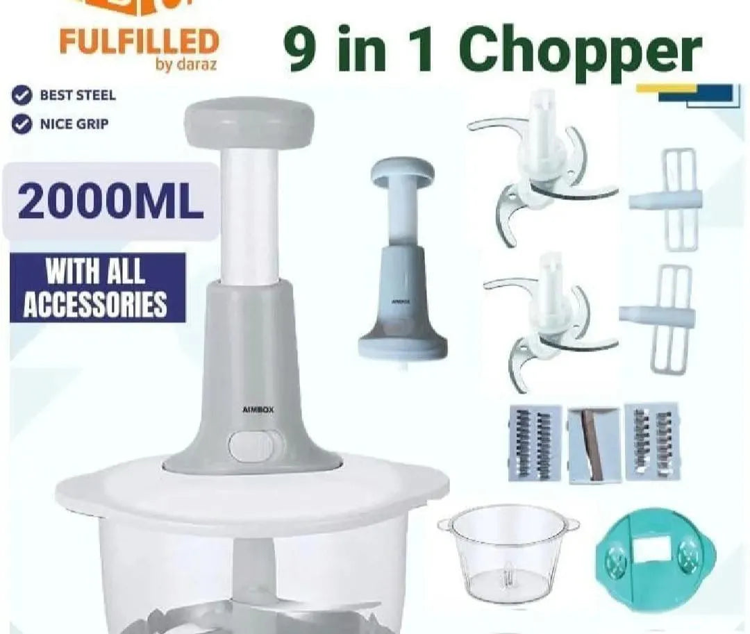 9-in-1 Manual Push Chopper & Vegetable Cutter